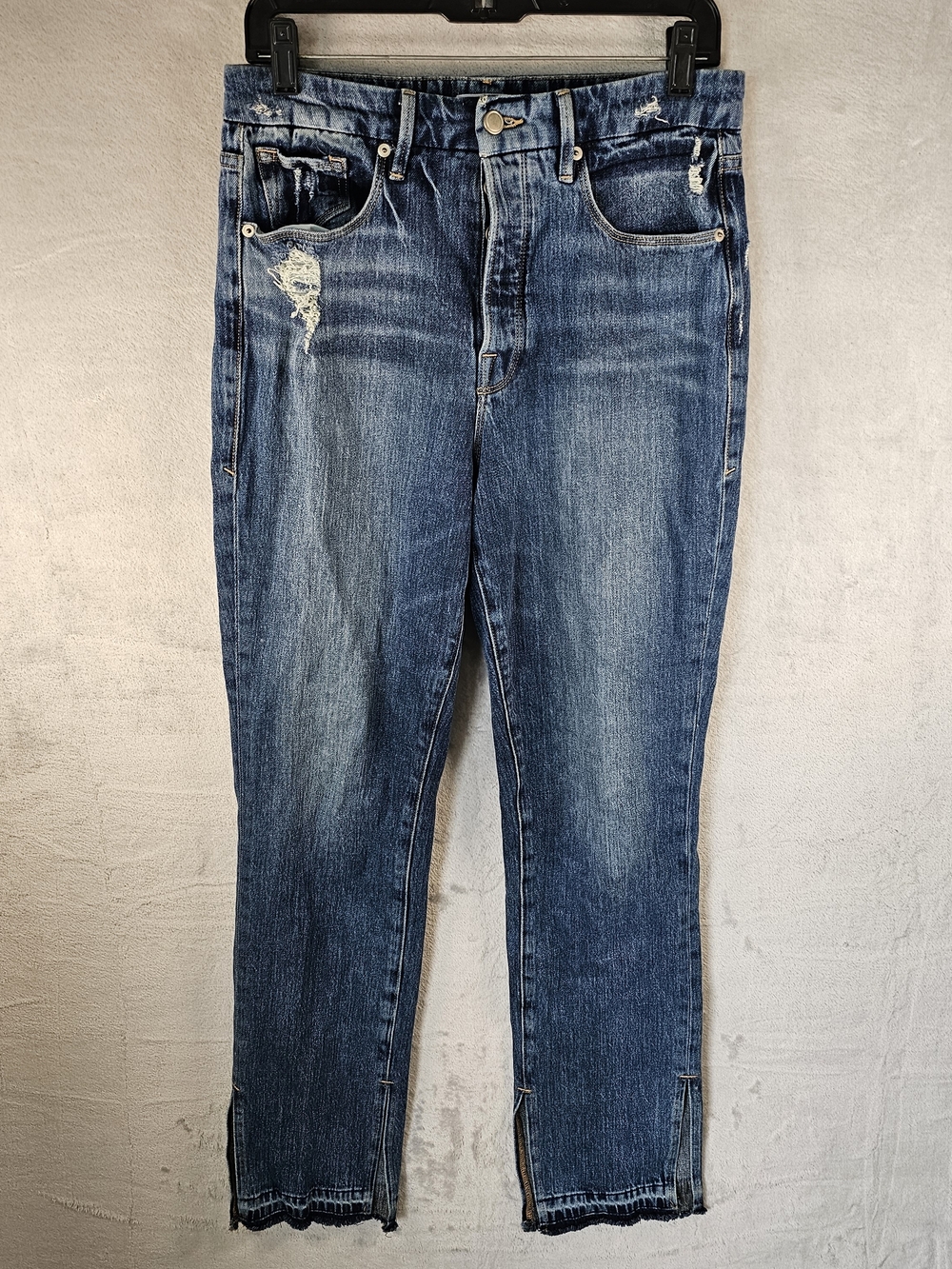 Good American Sz. 6/28 Women's Jeans Distressed Medium-Wash Cotton Blue Straight